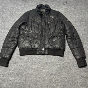 Rocawear Jacket Mens Large Black Quilted Puffer Bomber Zip Pockets Hip Hop